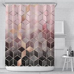 Shamdon Home Collection Geometric Pattern Shower Curtain, 180 x 200 cm, Anti-Mould, Waterproof, Textile Curtain, Washable Bath Curtain, Polyester Fabric with 12 Shower Curtain Rings, Pink