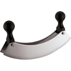 Paderno World Cuisine Mezzaluna Double Blade Stainless Steel Herb Knife Bending Knife for Herbs Spices Dishwasher Safe 29.5 cm