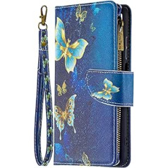 Vqwq Mobile Phone Case for Xiaomi Redmi 10C 4G Case - Protective Case for Xiaomi Redmi 10C 4G Leather Case with Lanyard Zip Card Slot Flip Case Magnetic [03] -Butterly