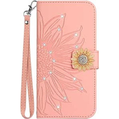 Vqwq Mobile Phone Case for Oppo Realme C55 - with Lanyard Glitter Sunflower Protective Case for Oppo Realme C55 Leather Case Card Slot Flip Case Magnet [HT04]-Pink-T