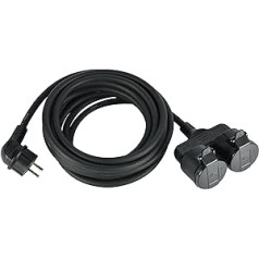 Electraline 55093 Construction Site Extension Cable 5 m Cable H07RN-F3G1.5 with Double Rubber Coupling IP44 for Outdoor Use, Black