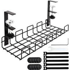 Cable Management Desk Cable Organiser Desk Cable Holder Under Desk Cable Duct Desk Organiser Tray Cable Duct Cable Basket Clampable for Managing Cables for Office, Black