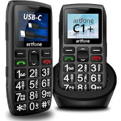Artfone Senior Mobile Phone Without Contract, Dual SIM Mobile Phone with Emergency Call Button, Pensioner Mobile Phone Large Buttons, 1400 mAh Battery, Long Standby Time, 1.77 Inch Colour Display, 2G GSM Large Button Mobile Phone with Charging Station