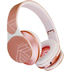 PowerLocus Bluetooth Over Ear Headphones, Wireless Headphones with Hi-Fi Stereo, Headphones with Microphone, Soft Ear Pads, Micro SD/TF, Foldable Headphones for iPhone/iPad/Android/Laptop (Rose Gold)