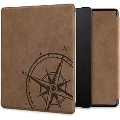 kwmobile Case Compatible with Amazon Kindle Oasis 10th Generation - Faux Leather eReader Protective Case - Compass Vintage Brown