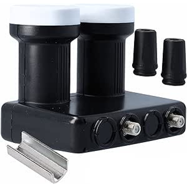 GSS Grundig Monoblock Twin LNB - 2 Subscribers 2 Satellites (Astra 19.2 & Hotbird 13) - Monoblock LNB for Satellite Dish, Satellite, Digital, Full HD, 4K, 8K, TV, TV - Rubber Grommet + Screw-On Aid