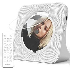 Greadio Portable CD Player with Bluetooth 5.0, CD Music Player with Remote Control, HiFi Sound Speaker, Dust Protection, LED Screen, FM Radio, Supports AUX/USB, Headphone Jack for Gift, Home
