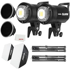 GODOX SL-60W LED Video Light and 60 x 60 cm Softbox, Light Stand, Honeycomb Grid, Compatible for Film Studio, Photo Studio, Pack of 2