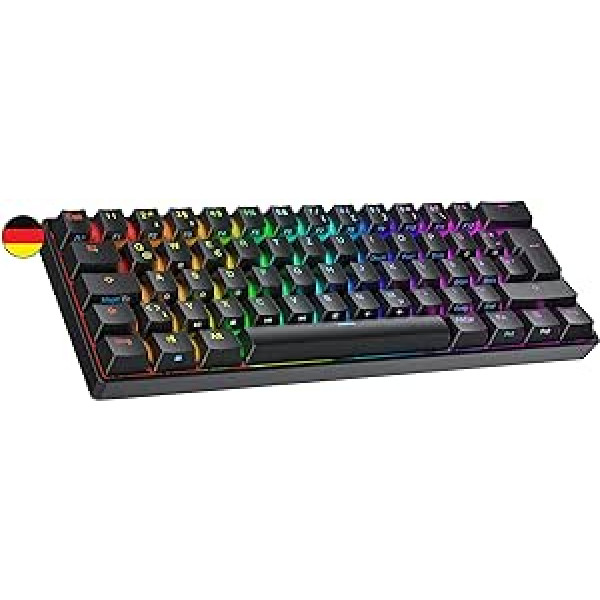 Ranked N60 Nova Mechanical 60 Percent Keyboard, Hotswap Gaming Keyboard, 62 Programmable Keys with RGB Lighting, PC/Mac Gamer, ISO DE QWERTZ (Black, Gateron Pro Yellow)