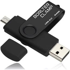 BORLTER CLAMP 64GB OTG USB Flash Drive Dual USB Flash Drive with Micro USB Drive Connector for Android Smartphone Tablets & Computers (Black)