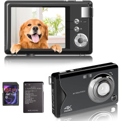 Digitalkamera, 4K HD 1080P 48MP Fotokamera Kompaktkamera, Mini Digitalkamera mit 32GB SD-Karte FHD Fotokamera, Digital Kamera mit LCD-Bildschirm 16X Digitalzoom für Anfänger (Schwarz)