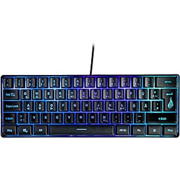 Surefire Kingpin X1 60% Gaming Keyboard German, Gaming Multimedia Keyboard Small & Mobile, RGB Keyboard with Lighting, 25 Anti-Ghosting Keys, German Layout QWERTZ