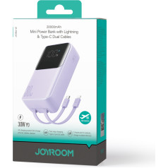 Mini jaudas banka 20000mAh ar iebūvētiem kabeļiem JR-PBC07 30W gaiši violets
