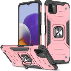 Bruņots korpusa vāciņš + magnētiskais turētājs priekš Samsung Galaxy A22 4G Ring Armor rozā