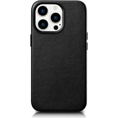 Icarer Dabīgās ādas apvalka vāciņš priekš iPhone 14 Pro Max MagSafe Case Leather, melns