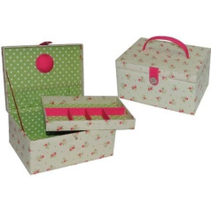 2-Piece Rectangular Sewing Basket Extra Large – Cream Small Roses Fabric Sewing Handmade Basket