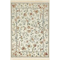 Nouristan Naveh Orient Living Room Rug Short Pile with Fringes Vintage Oriental Velvet Rug for Dining Room, Living Room, Bedroom - Cream, 160 x 230 cm, 160 x 230 cm