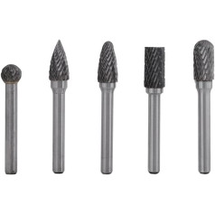 5-Piece Rotary File Cutter Bit Kit 6 mm Shank Tungsten Steel Cutter Bits Double Striped Grinding Burr 10 mm Head