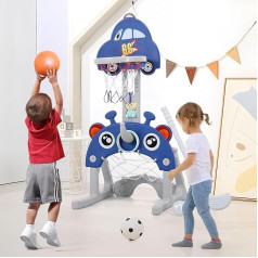 Basketballkorb und Ständer für Kleinkinder, 5-in-1, höhenverstellbarer Basketballständer mit Fußballtor, Golf, Ringwurf, Geschichtenspieler, Sport-Aktivitätszentrum für Kleinkinder, Kinder, drinnen