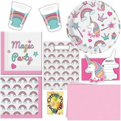HHO Magic Unicorn Party Set 77 Pieces For 12 Guest Plates Cups Napkins Tablecloth Invitation Party Bags