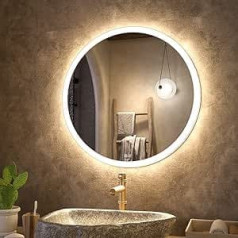 KWW 70 cm LED Bathroom Mirror, Round Vanity Mirror, Colour Temperature Adjustable, Anti-Fog Dimmable Lights, Wall Mounted Mirror with Smart Touch Button