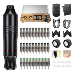 Liumate Tattoo Machine Set Rotary Tattoo Pen Kit with 30 Pieces Cartridge Needles Digital Display Power Supply Foot Pedal for Beginners and Tattoo Artists