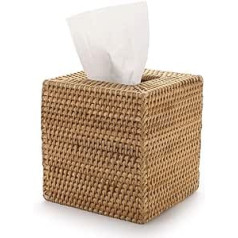 DOKOT Cosmetic Tissue Box Made of Rattan Tissue Box Natural for Home/Office/Car Square (Natural, 14 x 14 x 15 cm)