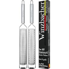 Winzbacher® The Original [Set of 2] Stainless Steel Grater | Parmesan Grater, Lemon Grater, Nutmeg, Ginger Grater, Zester | Razor Sharp Blade | Includes Protection & Cleaning Brush