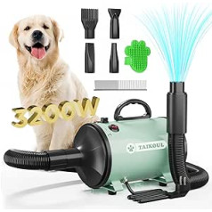 TAIKOUL Dog Hair Dryer 3200 W Pet Hair Dryer / 4.5 HP Motor with Adjustable Wind Speed and Temperatures, Low Noise Dog Hair Dryer with 4 Nozzles and 2 Care Accessories