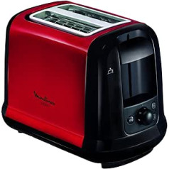 Moulinex LT260D11 Subito Toaster, Aufwärm- und Auftaufunktion, Krümelschublade, Schwarz/Edelstahl Rot