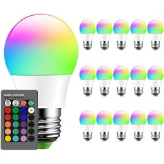 Mengjay E27 LED Light Bulb 3W (Replaces 20W) RGBW with Remote Control Ambience RGB Colour Changing Coloured Bulb Dimmable (Pack of 15)