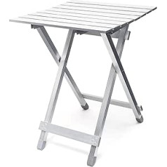 Relaxdays Klapptisch, wetterfest, Beistelltisch HBT: 61 x 49,5 x 47,5 cm für den Garten, robustes Aluminium, silber