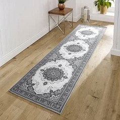 Carpet Runner for Hallway Extra Long 65 x 240 cm Non-Slip Runner Rugs Washable Soft Rugs Hallway Rug for Kitchen Bedroom Hallway Entrance Laundry Low Pile Grey Traditional Vintage Boho