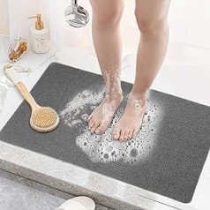 LY4U Non-Slip Shower Mat, 50 x 80 cm, Soft Loofah Anti-Mould PVC Bath Mat for Shower Cubicle, Bathroom, Grey