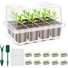 Qmioti Indoor Greenhouse Propagator, Pack of 10, Thickened Propagator Set with 9 cm High Lid and Enlarged Independent Cells, 120 Cells, Mini Greenhouse Propagation, Transparent