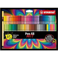 Premium Fibre-Tip Pen - STABILO Pen 68 - ARTY - Pack of 65 - Assorted Colours