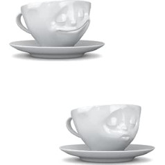 FIFTYEIGHT PRODUCTS Kaffeetassen 2er Set + Servietten, 200 ml, KÜSSEND+GLÜCKLICH