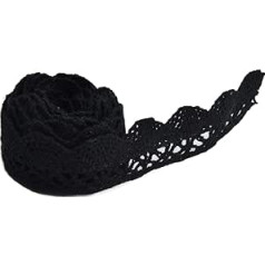 20 Yards Cotton Lace Ribbon, 2 cm Wide, Vintage Lace Ribbon, Crochet Cotton Lace, Sewing, Embellishments (Black)