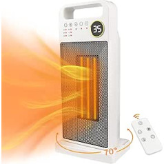 Ceramic Fan Heater, PTC Ceramic Heater, 3 Modes, 3 Levels, 70° Oscillating Electric Heater with Thermostat, 2-12 Hours Timer, Remote Control, White