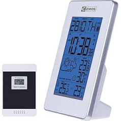 EMOS Wireless Weather Station with Radio-Controlled Clock, Indoor and Outdoor Temperature Display, Thermometer, Hygrometer, Alarm Clock, Calendar