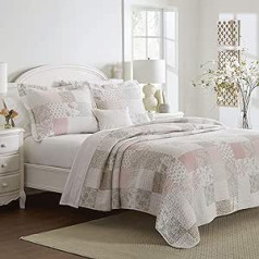 Laura Ashley Honeysuckle Collection Reversible Cotton Duvet Cover Set with Matching Pillow Cases Home Decoration Ideal for All Seasons Celina Patchwork Pink/Sage Queen