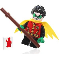 LEGO Super Heroes DC Batman Minifigur - Robin (grüne Maske und gelber Umhang) mit Stab und Minifigurlandfliese 76122