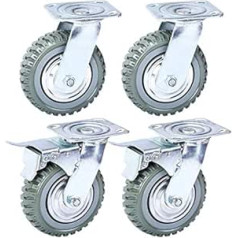 uyoyous 4 x Heavy Duty Castors 150 mm Transport Castors Furniture Castors Solid Rubber Castors 2 Brake Castors 2 Swivel Castors without Brake, Load Capacity 600 kg, Double Ball Bearings for Indoor and