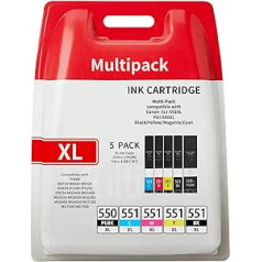 Legepy Replacement for Canon Printer Cartridges 550 551 Multipack High Yields of 5, PGBK/C/M/Y/BK, Compatible with MX725 MX920 MX925 IX6850 IP7200 IP7250 IP8750 MG5450 MG5550 MG5650 MG650 MG650 MG6 350
