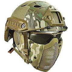Koyheng MH Tactical Fast Helmet Combined with Foldable Ear Protection Half Face Mesh Mask and Goggles for Airsoft Paintball CS Game