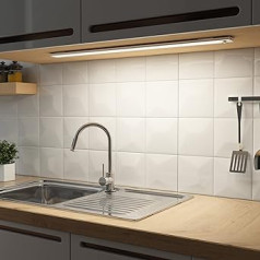 Soaiy LED Dimmable Under-Unit Light 60 cm Kitchen Lamp 4500 mAh Rechargeable Cabinet Lighting with Motion Sensor 3 Light Heat 2700 K - 6500 K Magnetic Light Strip for Kitchen Cabinet Wardrobe Bathroom
