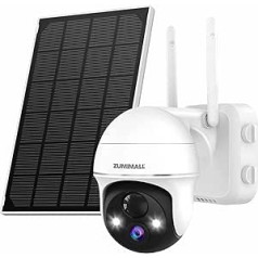 Zumimall Outdoor Surveillance Camera Battery with Solar, 2K 360° PTZ WiFi Camera Outdoor with Spotlight & Siren, PIR Motion Sensor, Coloured Night Vision, 2-Way Audio, IP66 Waterproof, SD/Cloud