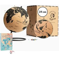 TRIPVEA® Vintage Cork Globe + 342 Self-Adhesive Flags for Planting - Decorative World Map on Travel Decoration Idea for Your Office or Child - Size = 24 cm