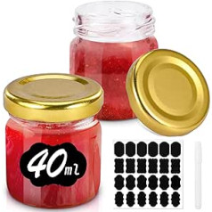 Cieex Pack of 24 Small Jam Jars, 40 ml, Small Preserving Jars with Screw Lid with Reusable Labels & Wipe-Clean Pen for Jam and Honey Party Gifts