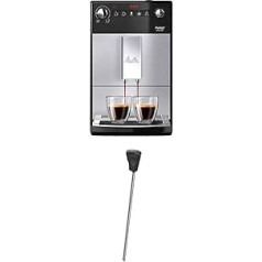 Melitta Purista F 230-101 Fully Automatic Coffee Machine with Whisper-Quiet Cone Grinder (Direct Selection Button, 2-Cup Function, 20 cm Width) Silver/Black + Milk Lance for Fully Automatic Coffee